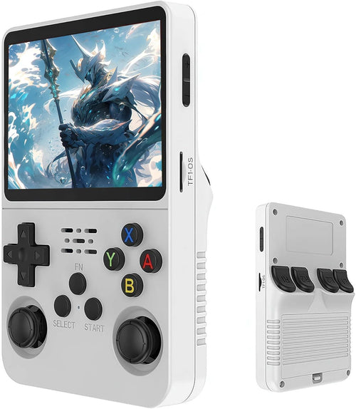 R36S Console de jeu rétro, écran IPS de 3,5", carte TF de 64 Go avec plus de 10 000 jeux préchargés, appareil de jeu portable Linux OS (blanc)