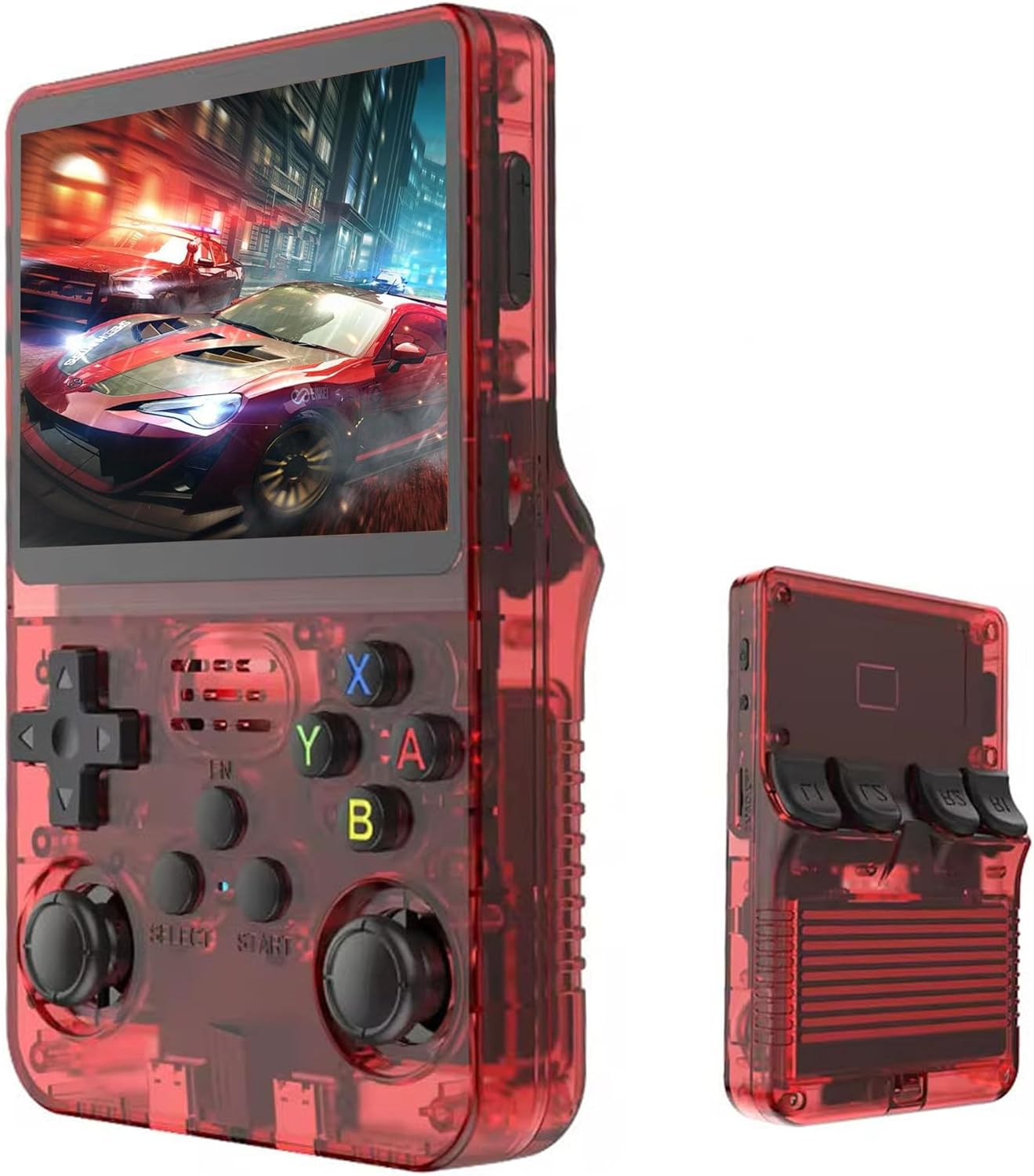 R36S Console de jeu rétro, écran IPS de 3,5", carte TF de 64 Go avec plus de 10 000 jeux préchargés, appareil de jeu portable Linux OS (rouge)